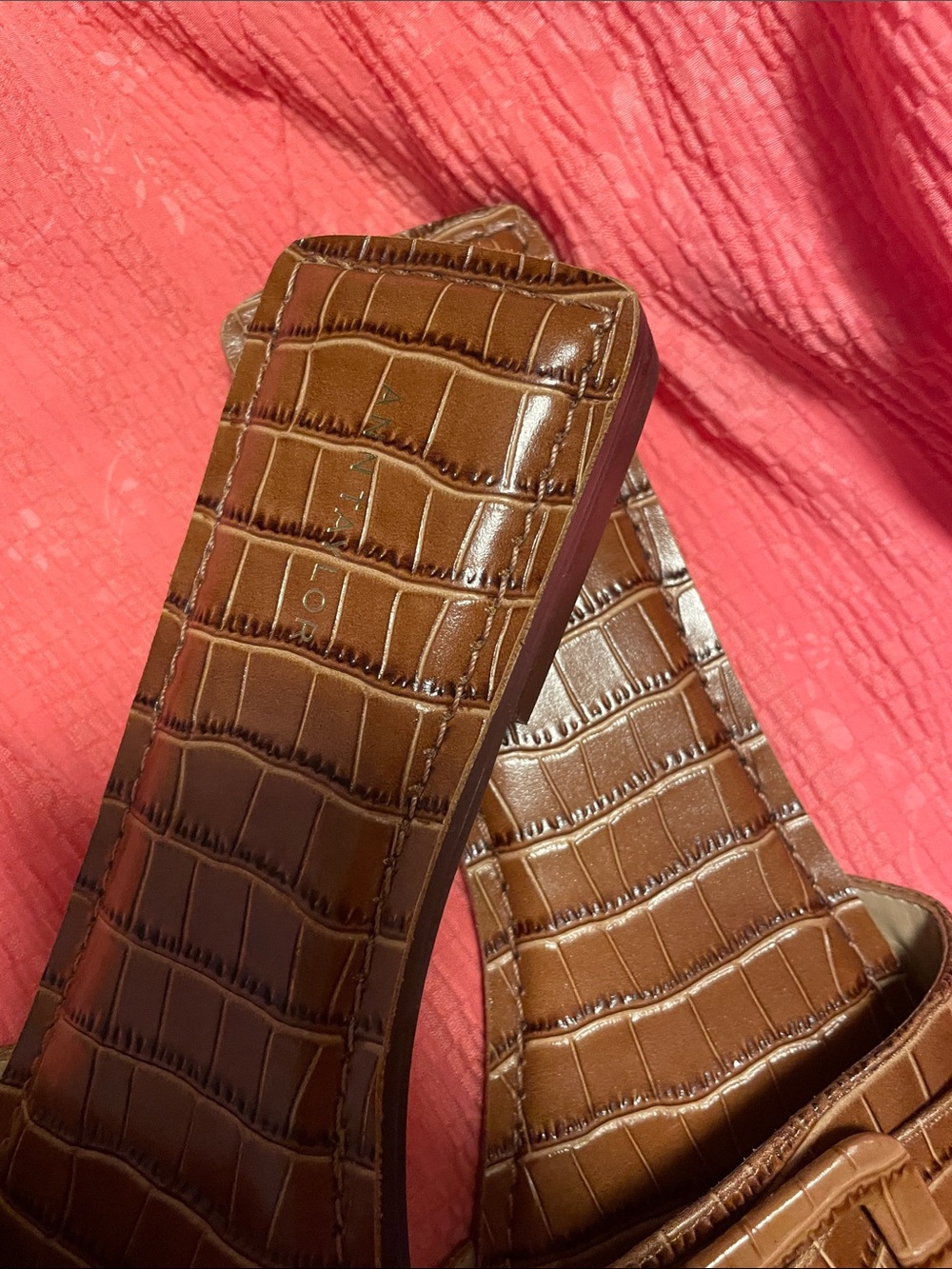 Ann Taylor Brown Croc-Embossed Slide Sandals - Picture 4 of 7